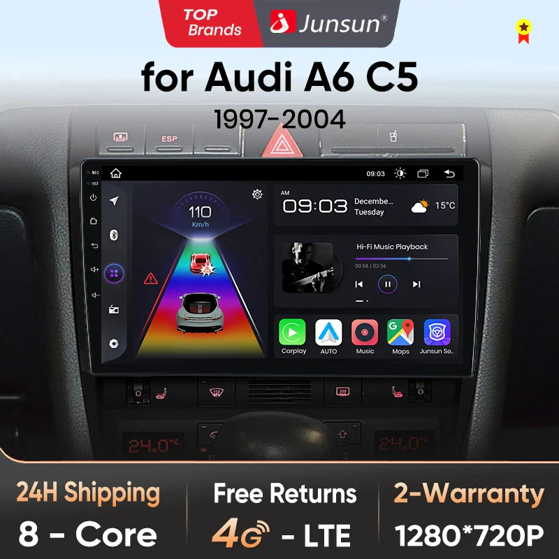 Осемядрена Android мултимедия за Audi A6 C5 1997-2004 S6 RS6 - 8GB RAM / 256GB, осемядрена